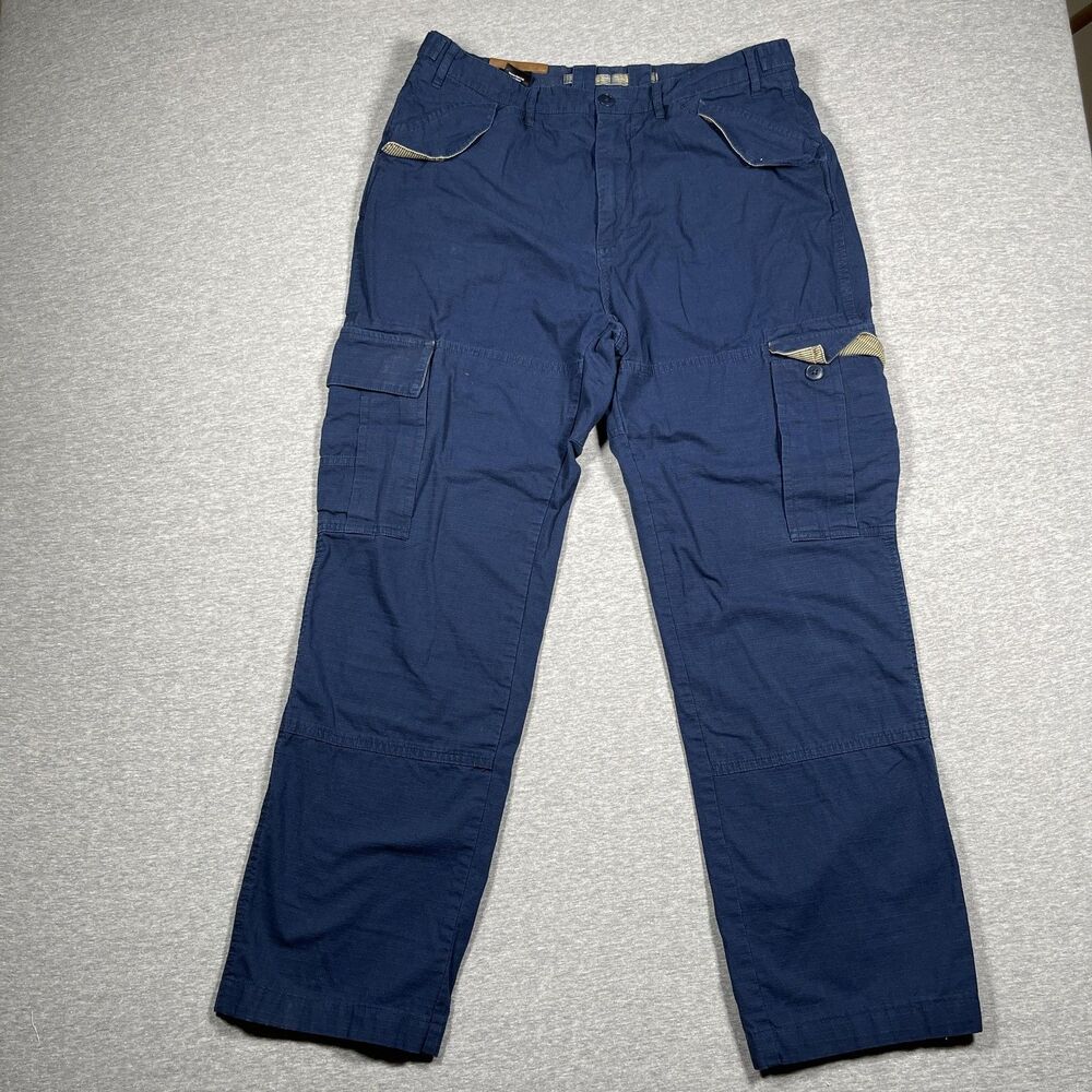 J. Peterman Cargo Pants Mens 34 Blue Cotton Canvas Relaxed Fit Workwear